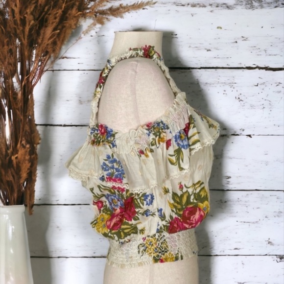 House Of Harlow 1960 Helena Ivory Floral Ruffle Crop Top Size Medium - Picture 10 of 13